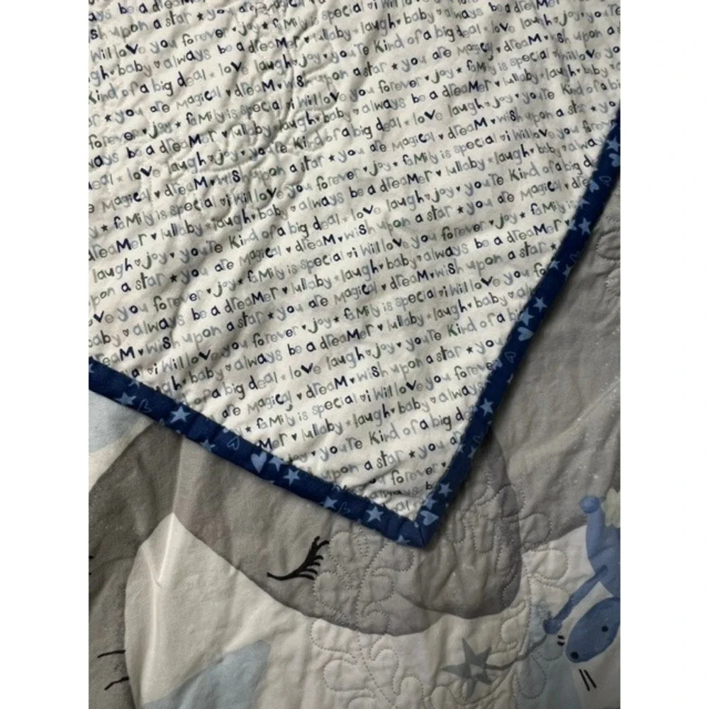 Blue Grey Elephant I Will Love You Forever Quilted Baby Blanket 28x45 Stars